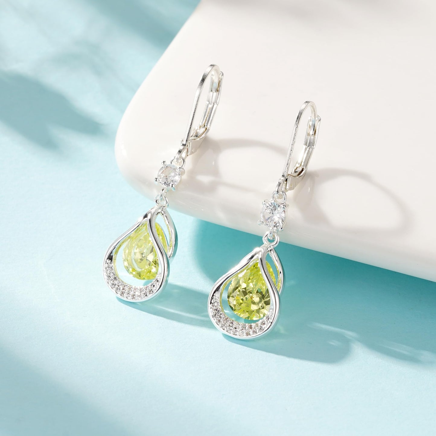 Dangle Trendy Leverback Birthstone Earrings Sliver Plated Teardrop Dangle Earrings Jewelry Christmas Birthday Gifts for Women (Sliver August)