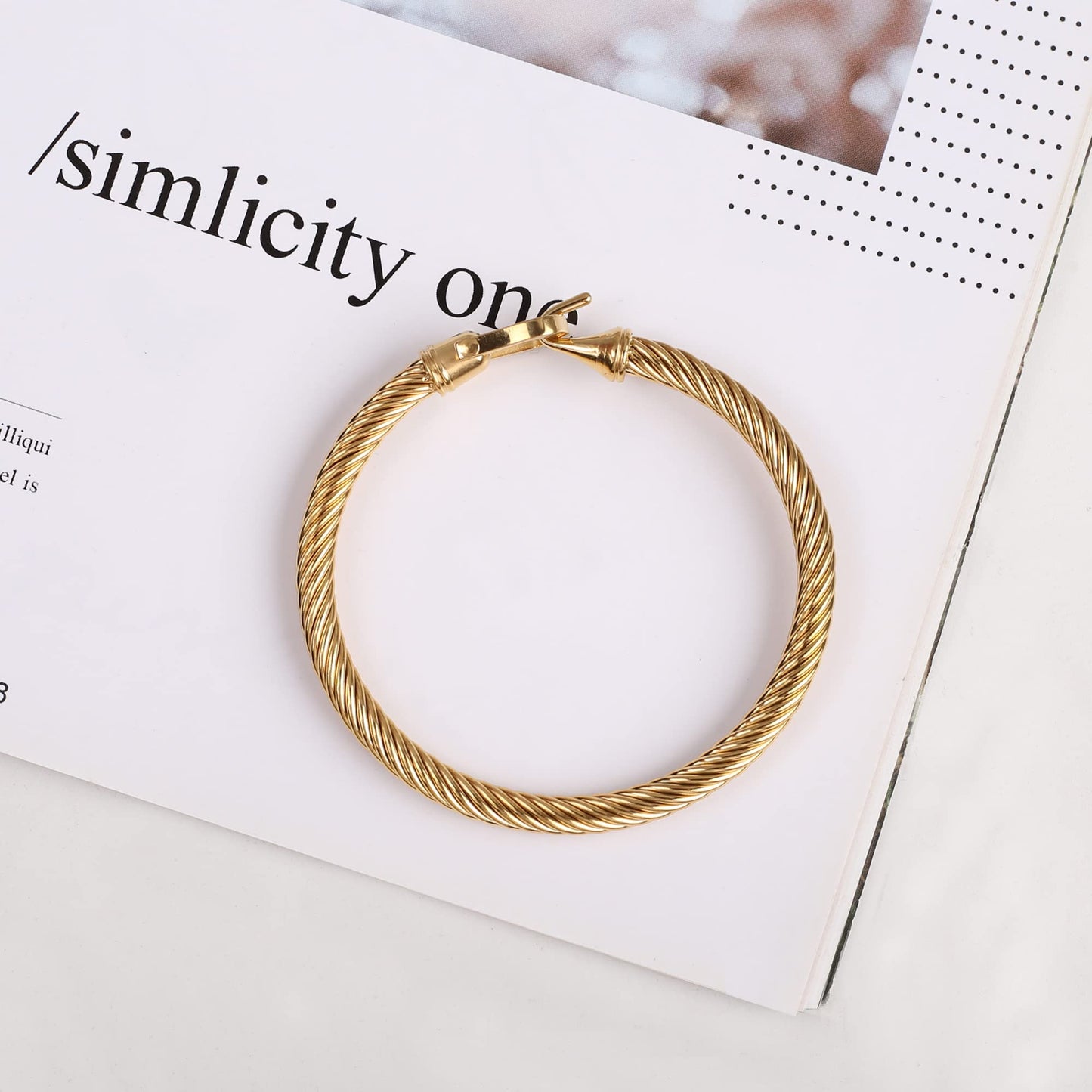 HX SHARE Twisted Cable Bracelet Stylish Fine Stainless Steel Cable Cuff Bracelet with Hook Clasp Bracelets Jewelry for Women