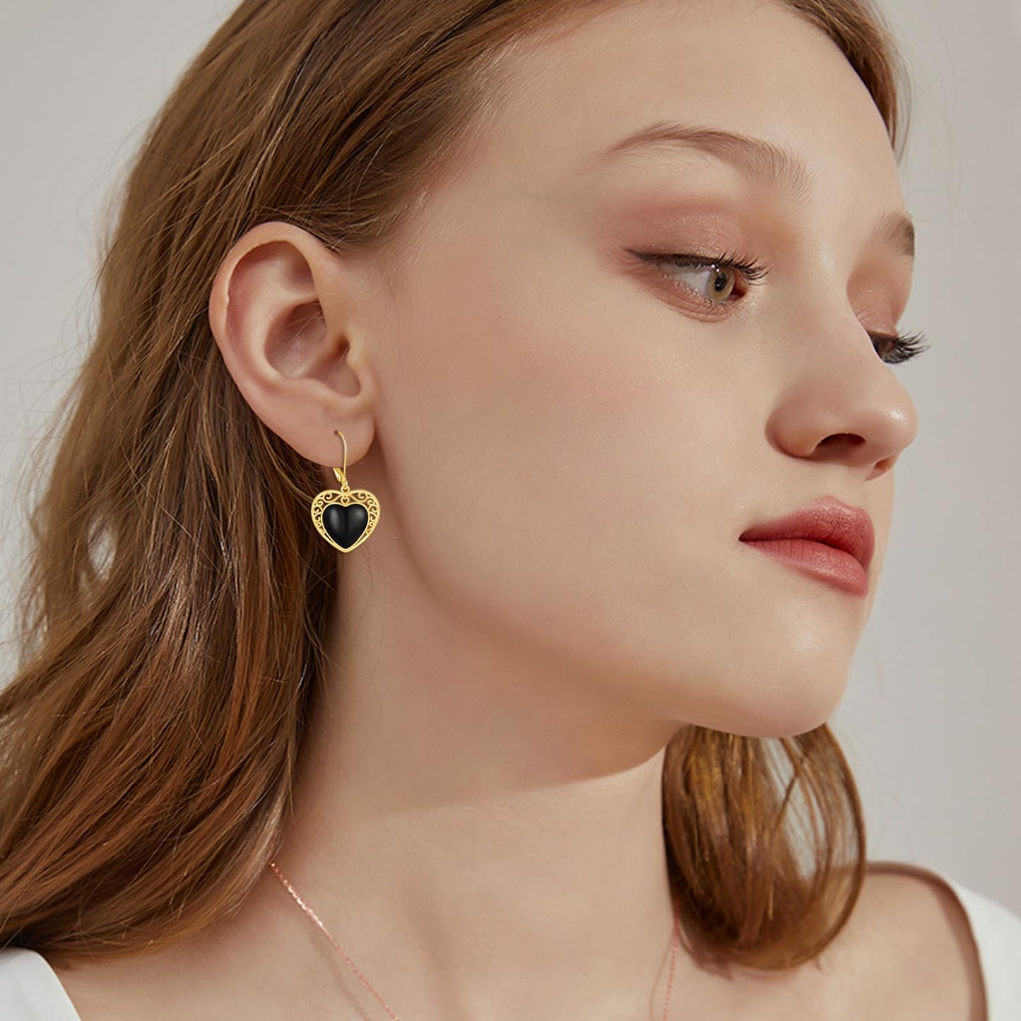 Black Onyx Drop Earrings for Women Sterling Silver 18K Yellow Gold Plated Heart Black Onyx Dangle Leverback Earrings Jewelry Gifts