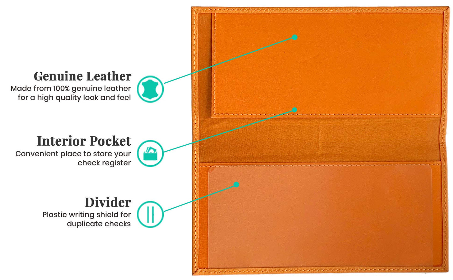 123 Cheap Checks Bright Orange Basic Genuine Leather Checkbook Cover For Men & Women