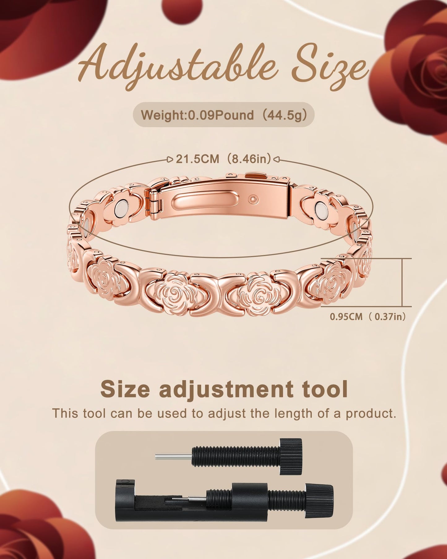 vapeples Copper Bracelets for Women, 99.99% Pure Copper Magnetic Bracelet, 3800 Gauss, Adjustable Sizing, Women's Bracelets With Built-in Magnets, Gift Packaging, Fashion Jewelry Gift