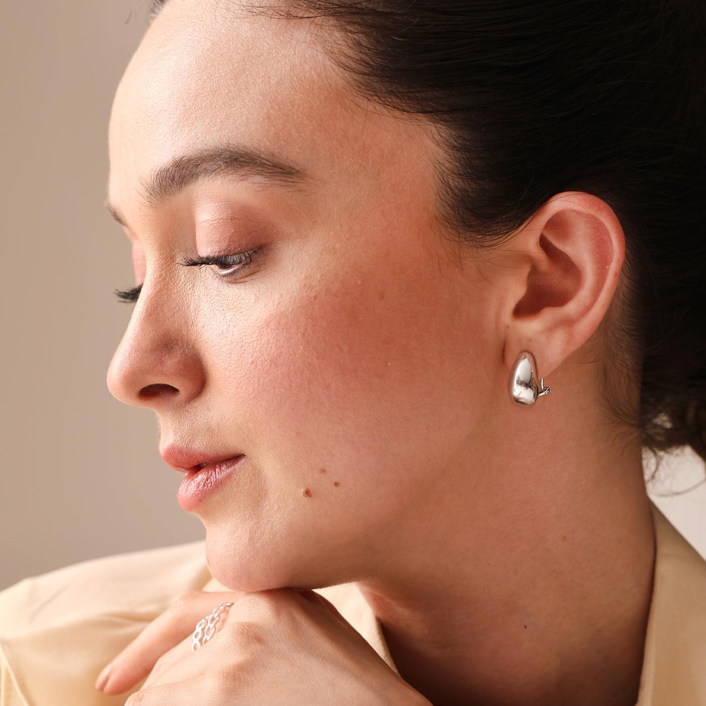 LeCalla 925 Sterling Silver Omega Back Earrings Omega-Clip Back Pierce Earrings Dome Clip On Large Omega Stud Earrings for Women - 16mm