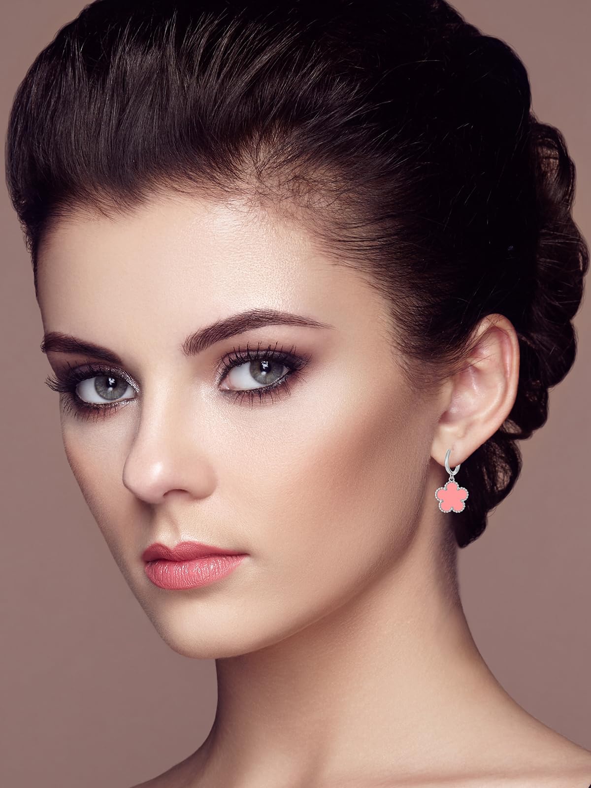 Gold Plated Five Leaf Clover Dangle Earrings for Women Lucky Flower Jewelry (Pink-White Gold Plated)
