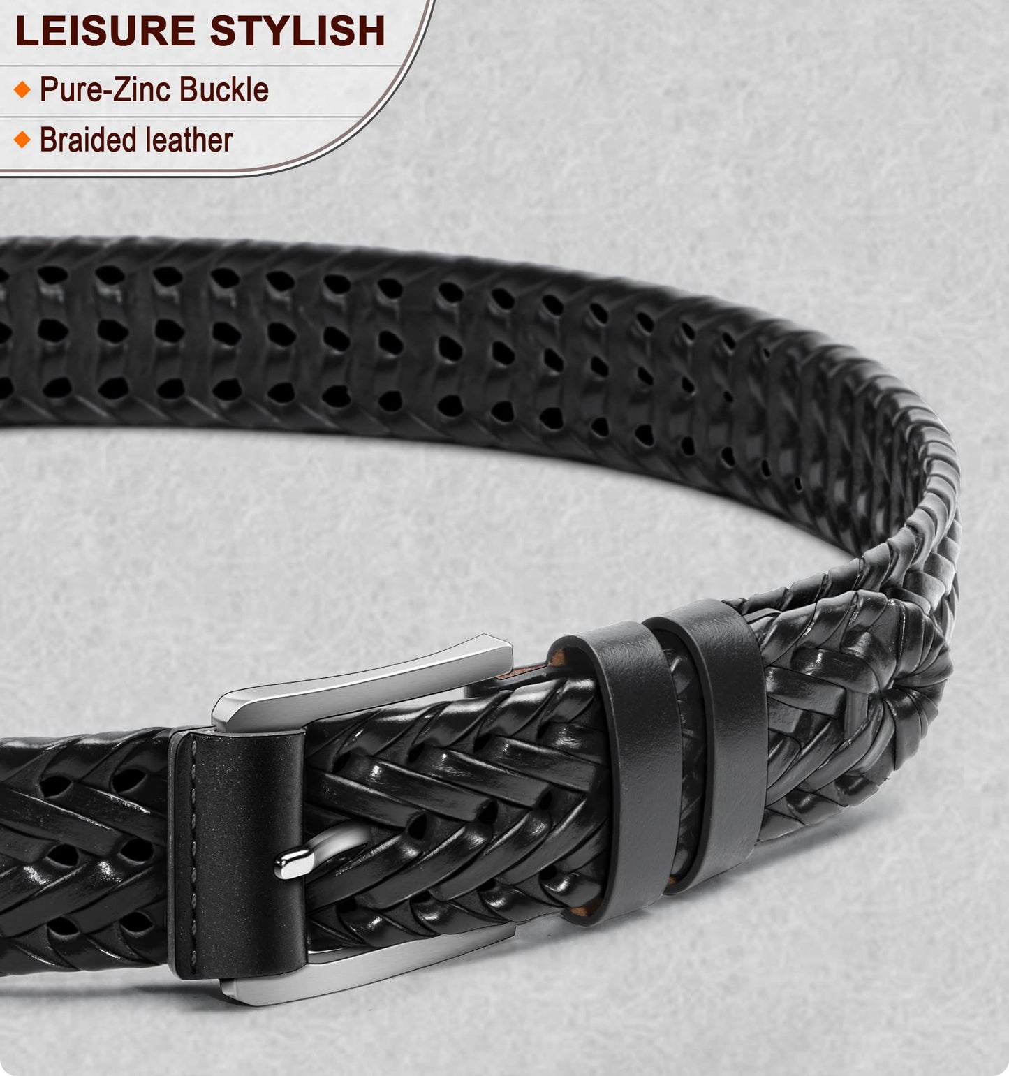 KEMISANT Mens belt 2 Pack, Woven Braided Leather Belt for Men Causal Golf Pants Polo Shirts Matching
