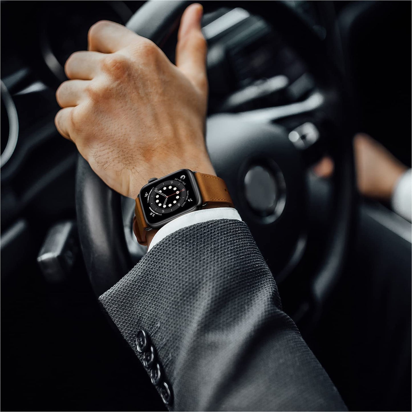 OUHENG Leather Bands Compatible with Apple Watch Band 49mm/46mm/45mm/44mm/42mm, Genuine Leather Strap for iWatch Ultra 3/2/1 & SE 3/2/1 Series 11 10 9 8 7 6 5 4 3 2 1 (Retro Brown/Black)