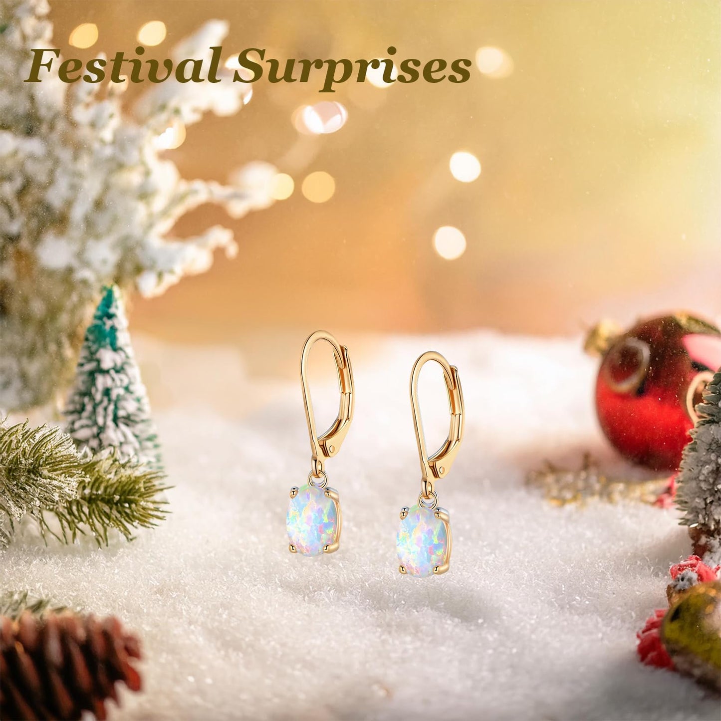 Gemsme Opal Dangle Earrings,18K Yellow Gold Plated Gemstone Opal Leverback Earrings for Women Hypopallergenic Jewelry