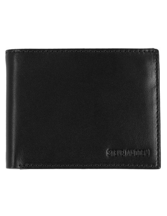 Steve Madden Slim Leather Wallet for Men with Extra Capacity Attached Flip Pockets