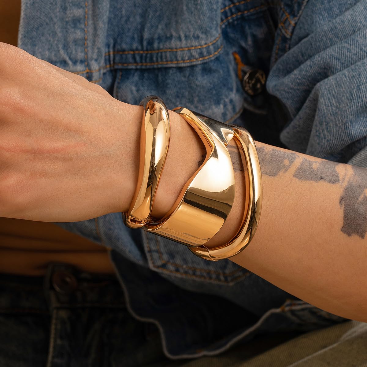 ALEXTINA Chunky Bracelets for Women Trendy Stuff Fashion Cuff Bracelet Stackable Bracelet Wrist Cuffs Christmas Gifts for Women