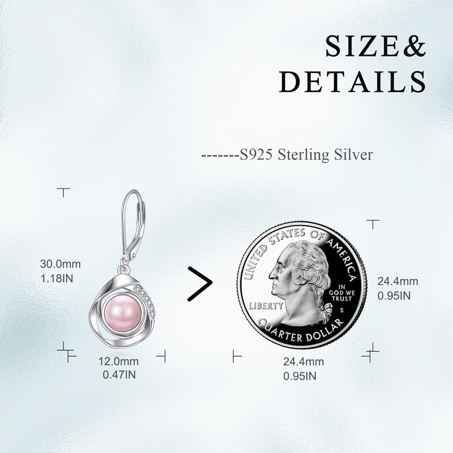 925 Sterling Silver Pink Pearl Leverback Earrings Dangle Drop Jewelry Gifts for Women (Pink Pearl)