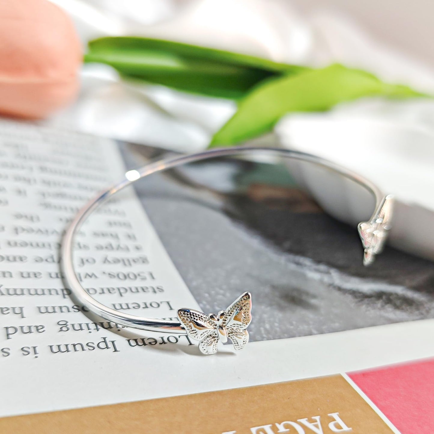 Handmade 925 Sterling Silver Butterfly Bangle Bracelet Open Adjustable Cute Butterfly Cuff Bracelet Minimalist Silver Bangle Boho Classic Bracelet Trendy Jewelry for Women Teen Girls Birthday Gifts