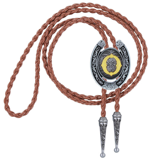 HUABOLA CALYN Brown Bolo Tie for Men Black Initial Letter ABCDMJR to Z Native American Western Cowboy Bolo Tie for Women (O)