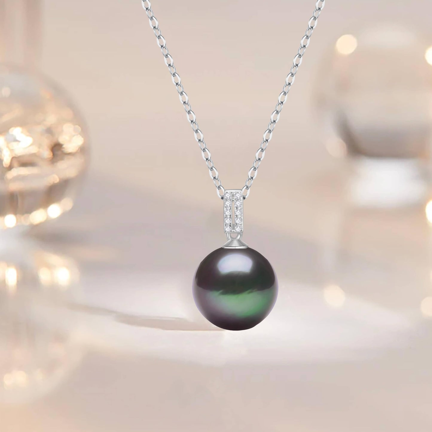 12-13mm Tahitian Black Pearl Pendant Necklace for Women, Genuine Cultured Pearl, 925 Sterling Silver, Simple Elegant Jewelry Gift for Wife Mom Girlfriend