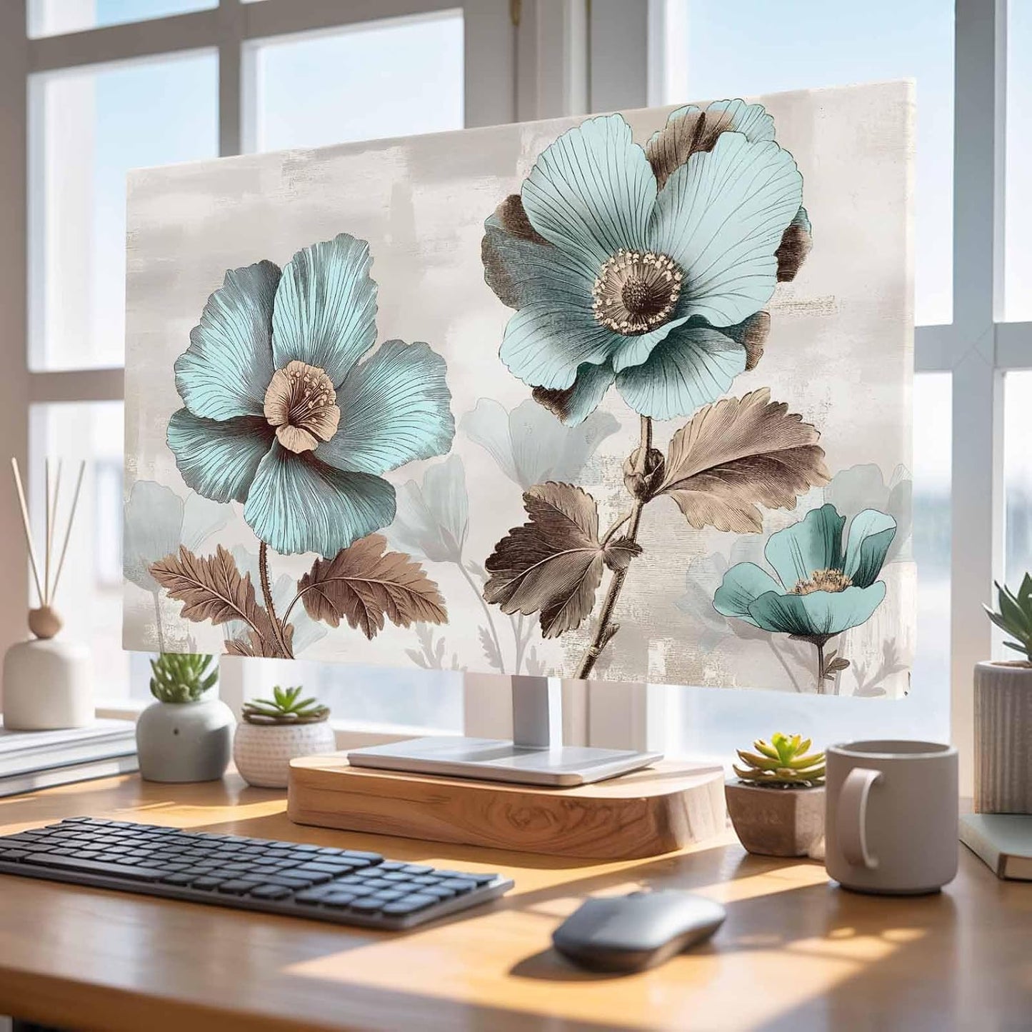 Yukro 85 Inch, 74"x42" Blue Broccoli Indoor TV Dust Cover, Farmhouse Rustic Floral Retro Brown Botanical Elastic TV