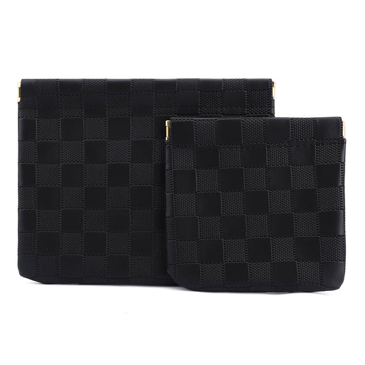 Tiltol 2 PCS Ladies Small Makeup Bag for Purse,Coin Purse Lipstick Cosmetic Accessories Organizer,Travel Pouch,Waterproof No Zipper Self-closing Small Makeup Pouch (Checkered Black)