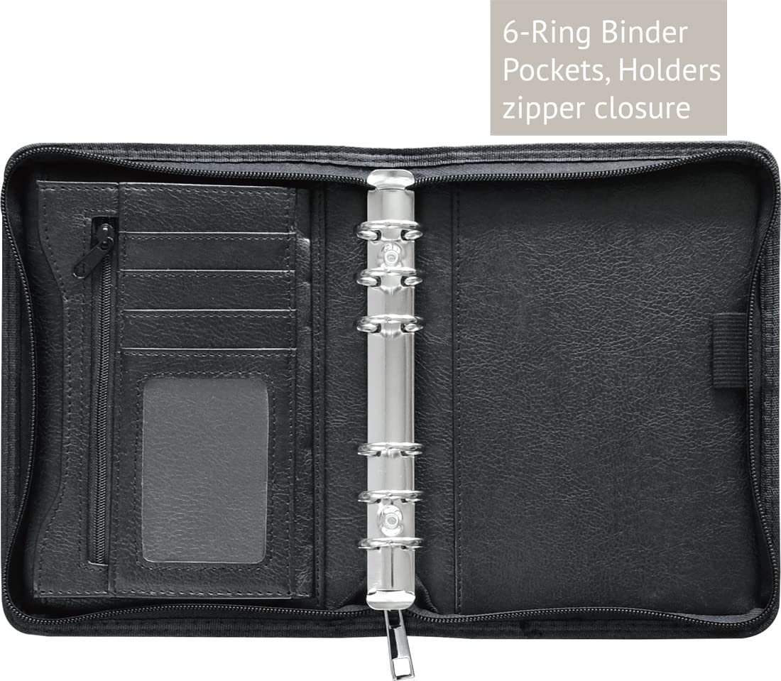 Fan&Ran 2026-2027 Zipped Planner Organizer, Weekly and Monthly Refills with Simulated Leather Cover, Personal Size, Black