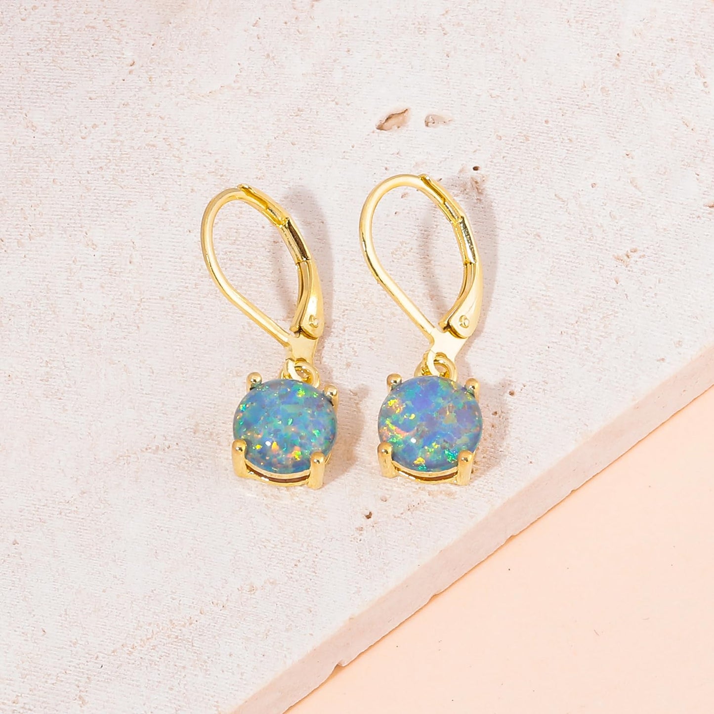 CiNily Round-Cut Opal Dangle Earrings for Women Hypoallergenic Blue Purple Fire Opal Rhodium Plated Leverback Gemstone Drop Earrings Jewelry for St Patrick's Day Easter Mother's Day Graduation