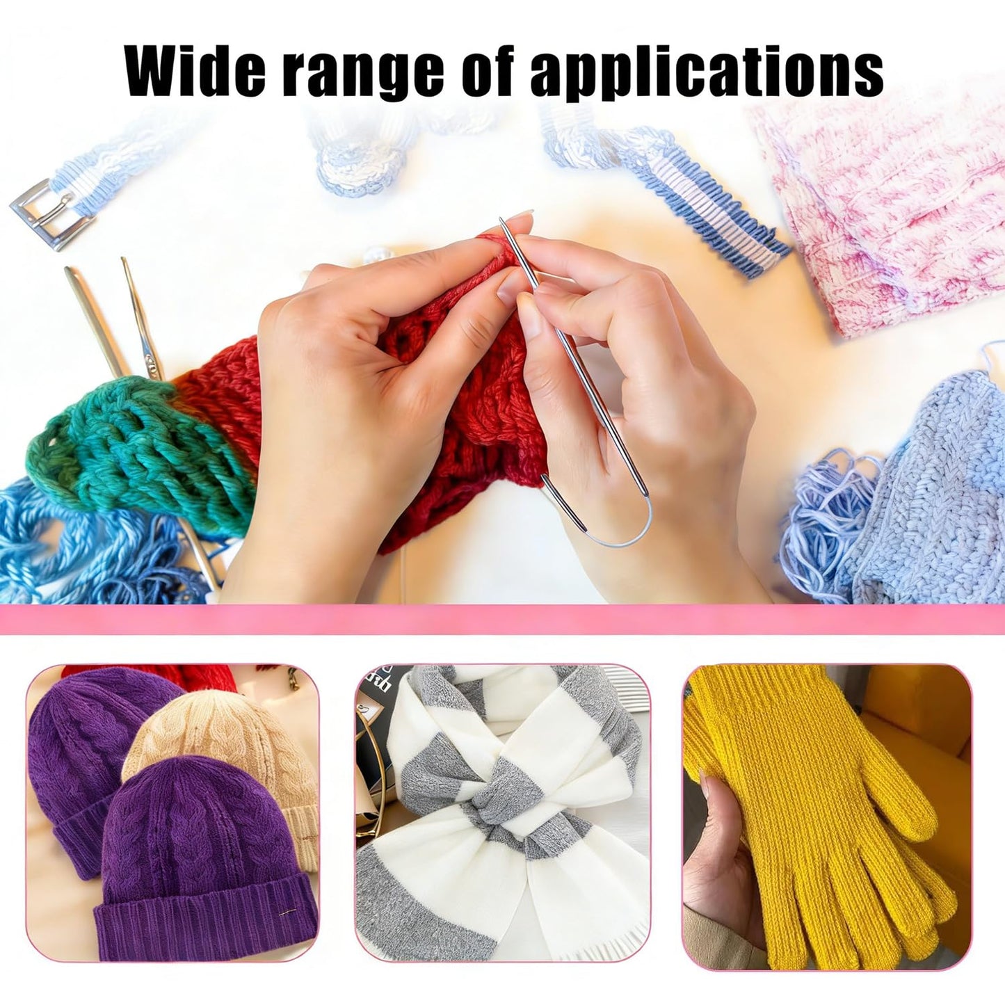 18 Pcs Stainless Steel Circular Knitting Needles Set, Crazy Trio Style Sock Knitting Needles for Hats & Gloves, Sizes 2–4.5 mm, Complete Crochet & Knitting Set for Beginners