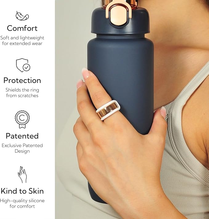 Rinfit Smart Ring Protector - Silicone Ring Enhancer for Active Lifestyle and Gym - StyleFit U.S. Design Patent - White, Size 8