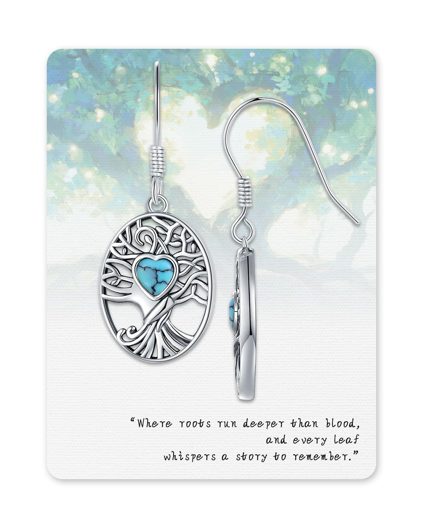 S925 Sterling Silver Turquoise Dragonfly Sunflower /Hummingbird/Butterfly/Cross/Anchor Earring Vintage Bohemian Jewelry Natural Drop/Stud Earrings Birthday Jewelry Gifts for Women (Turquoise Tree of Life Earrings)