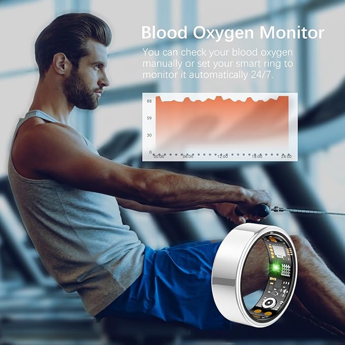 Ring Health Tracker for Women Men, Fit Ring with Heart Rate, Blood Oxygen, Sleep Monitor, Calories, Step Counter, IP68 Waterproof Smart Ring for iPhone & Android, No Subscription Fee (Silver, 13#)