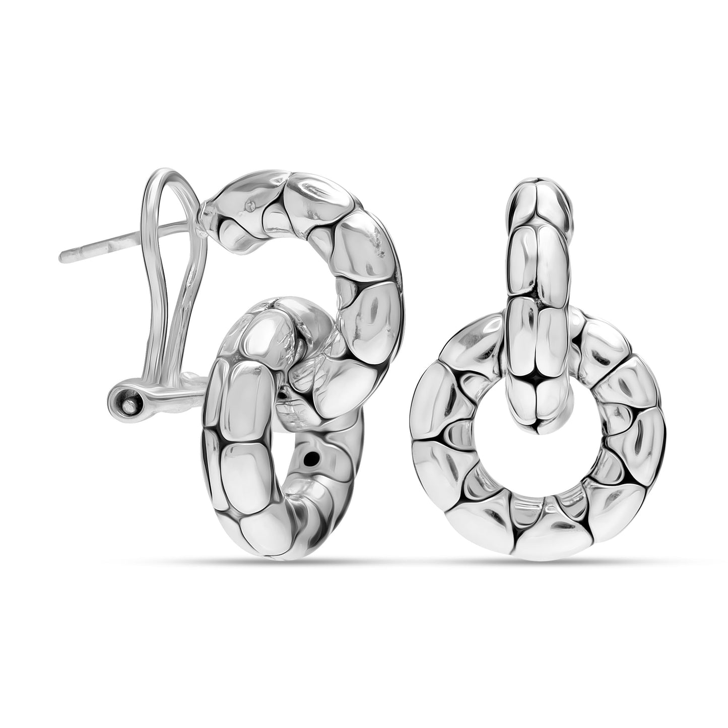 LeCalla 925 Sterling Silver Omega Back Earrings Antique Small Detachable Double Hoop Earrings Door Knocker Earring with Omega Clip-On Closure for Women 25 MM