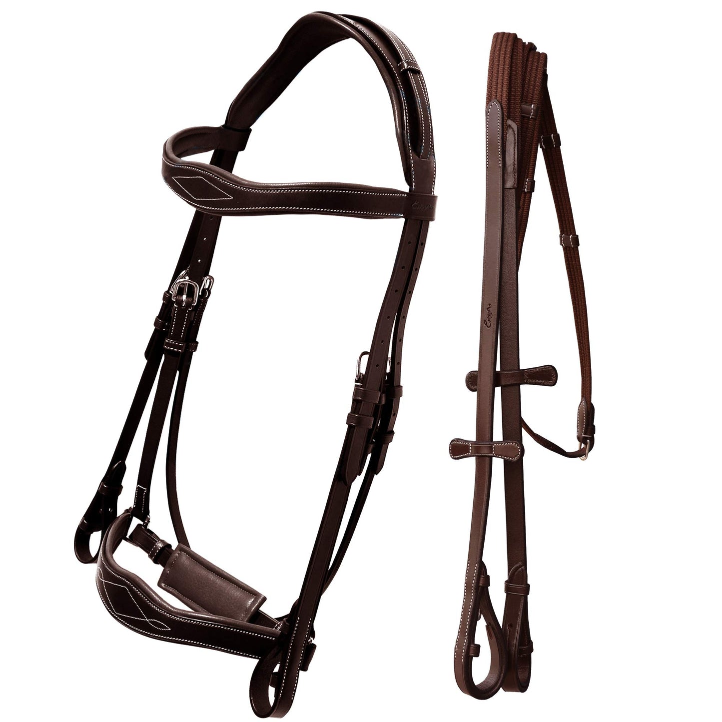 Exion Horse Dressage Bridle with Web Reins | Broad Anatomic Crownpiece, Crank Noseband & Browband & Reins with Hand Stoppers | Dressage Bridles for Horses