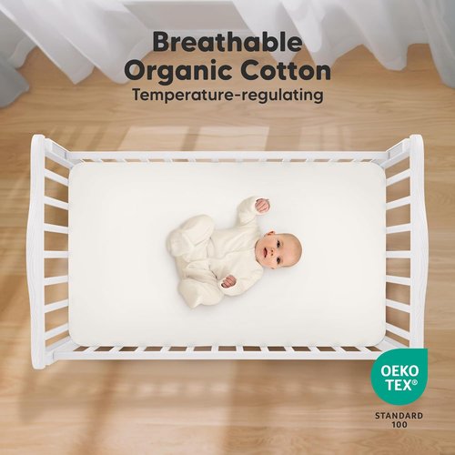 KeaBabies Organic Crib Sheets - 2-Pack Fitted Jersey Cotton for Boys & Girls | Soft, Breathable 52x28 Daisies Design