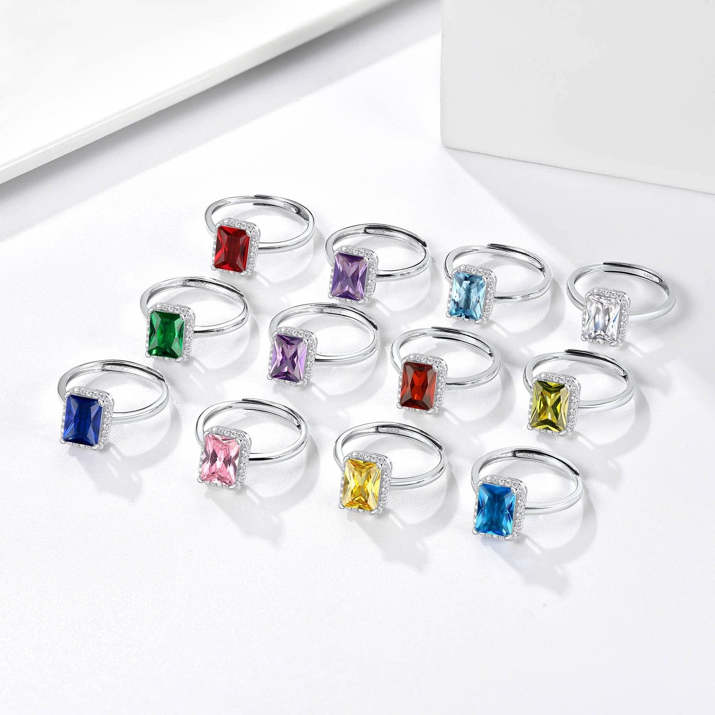 Bestyle 925 Sterling Silver Created Diamond Rings Square Crytsal Rings for Women, 8mm January Granet Birthstone Gemstone Rings Illuminated by 1mm White Cubic Zirconia