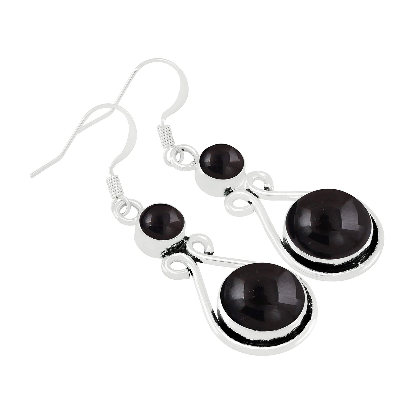 Natural Black Onyx Silver Plated Dangle Earrings for Women - July Birthstone Round Gemstones Drop Earrings Handmade Jewelry - Birthday Gift for Best Friend