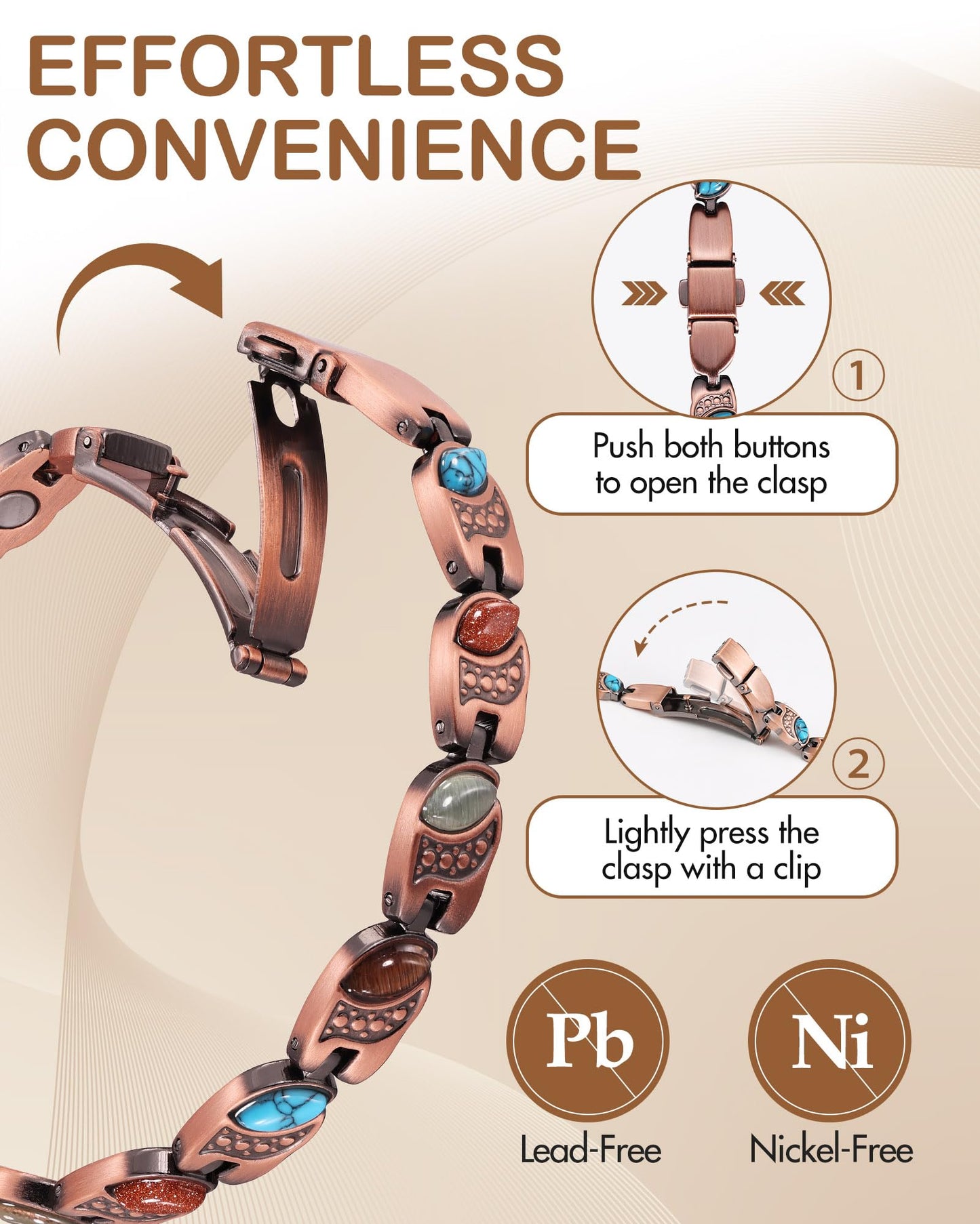 Feraco Pure Copper Bracelets for Women, Ultra Strength Magnetic Copper Bracelet with 3800 Gauss Magnets, Natural Turquoise & Stones, Adjustable, Jewelry Gift, Soul Vision