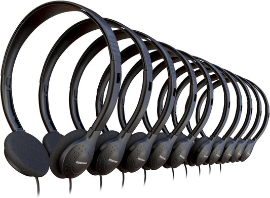 Redskypower 10 Pack 3.5mm 4ft Bulk Wired Headphones, On Ear with Jack, Tangle Free Cable, Comfortable Fit, Affordable