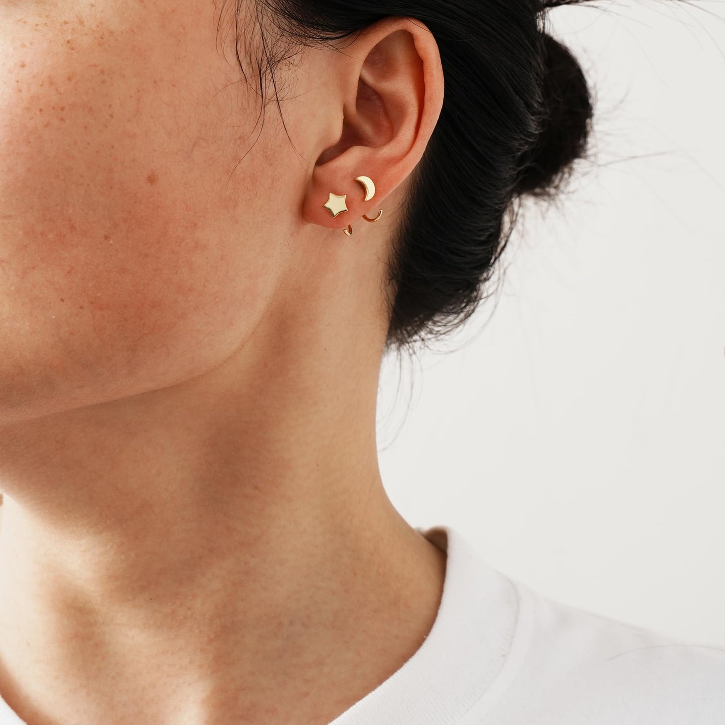Moon Star Earrings 18K Gold Plated 925 Sterling Silver Half Hoop Earrings for Women Huggie hoops Open Hug Earrings Set 2 Pairs