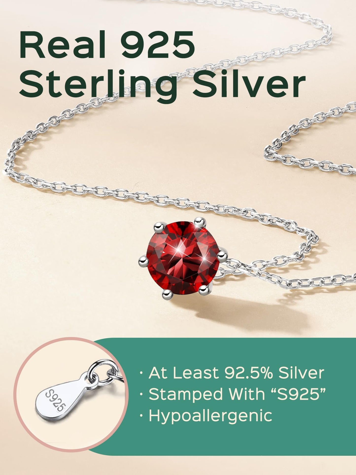 ChicSilver January Birthstone Necklace 925 Sterling Silver Garnet Necklace for Women Love Heart Red Necklaces for Women