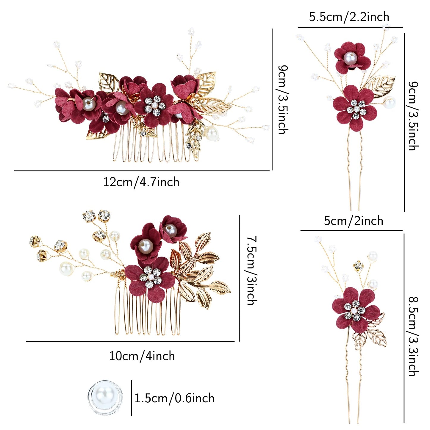 inSowni 20 Pack Classic White Dusty Pink Blue Flower Bridal Wedding Hair Side Combs+U-shaped Flower Hair Pins+Twist Spiral Pearl Hair Pins Pieces Headpieces Accessories for Brides Bridesmaids Women