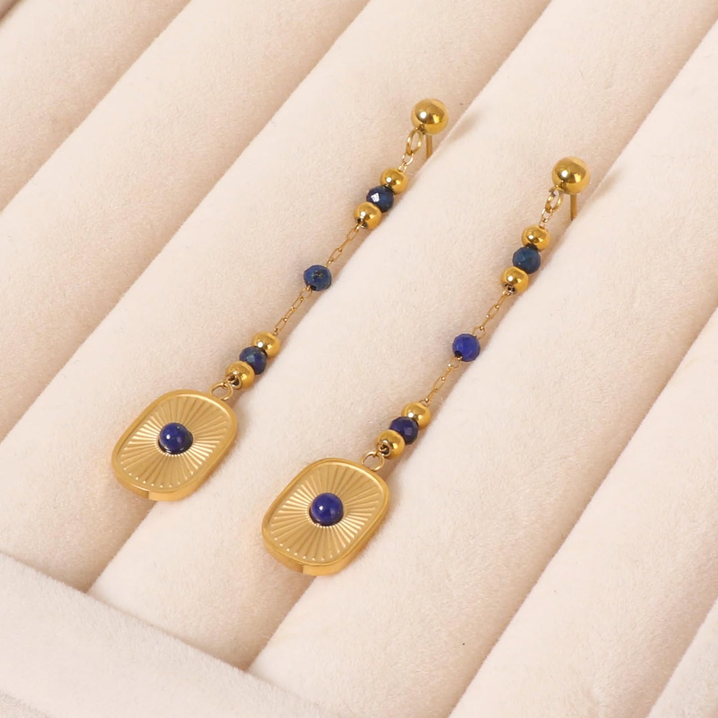 TaYolnFaSo Natural Lapis Lazuli Jewelry Set for Women 18K Gold Plated Sun Disk Lapis Lazuli Necklace Earrings Bracelet Set Gift for Mother