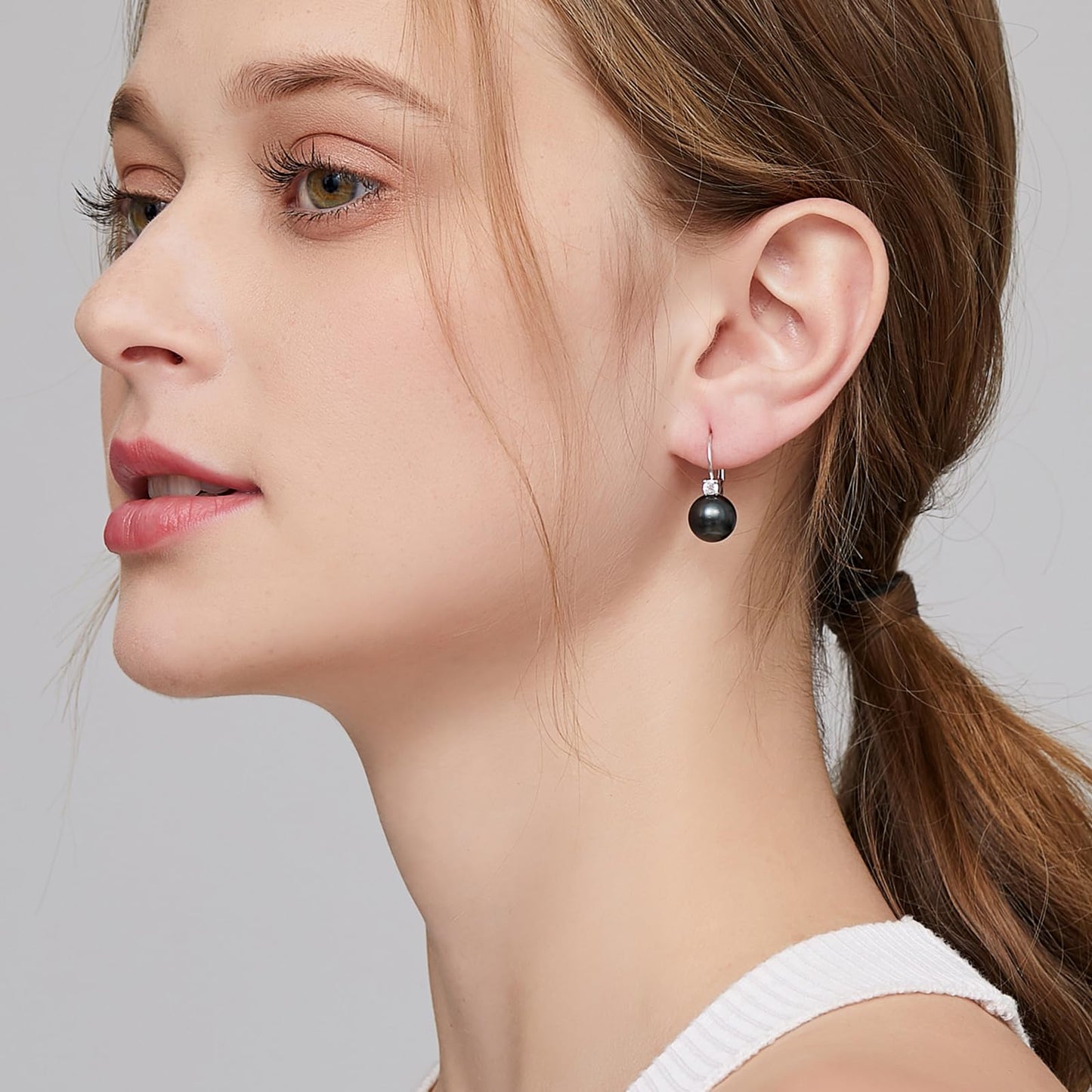Black Pearl Leverback Earrings Pearl Dangle Drop Earring for Women 925 Sterling Silver Cubic Zirconia 10mm Jiahanzb