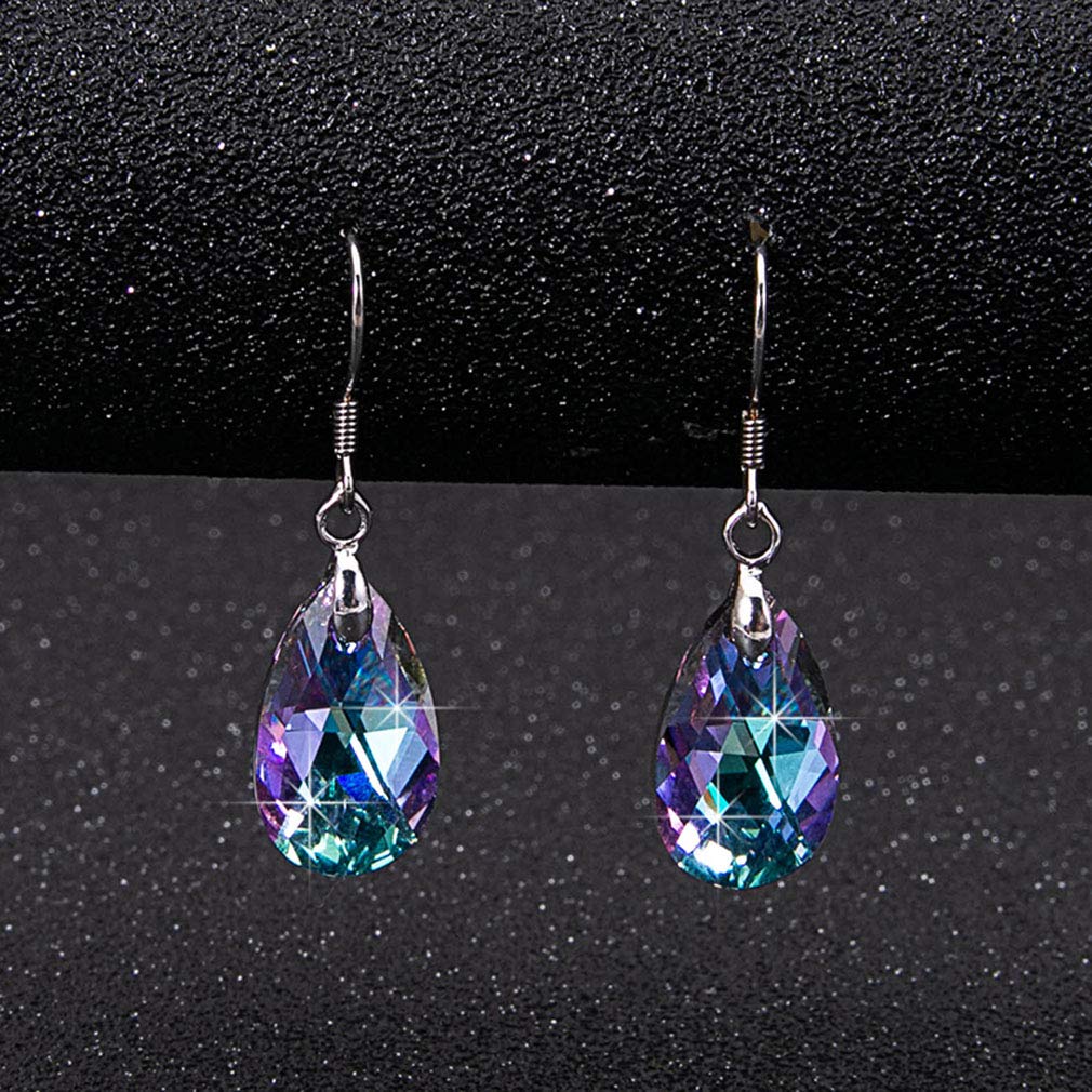 Austrian Crystal Teardrop Dangle Earrings for Women Drop Hook Earring 925 Sterling Silver Hypoallergenic Jewelry (Vitrail Light)