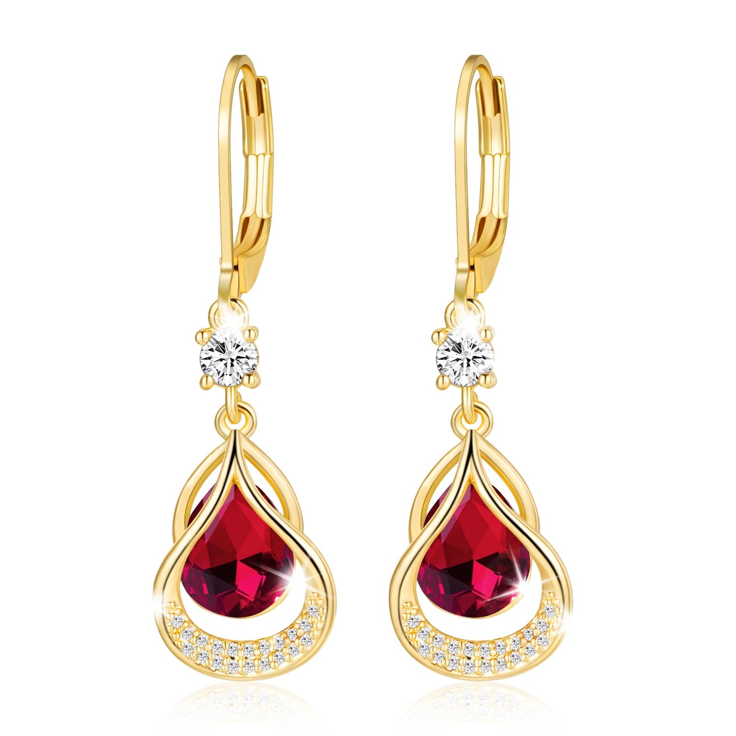 Dangle Trendy Leverback Birthstone Earrings 14K Gold Plated Teardrop Dangle Earrings Jewelry Christmas Birthday Gifts for Women (Gold July)