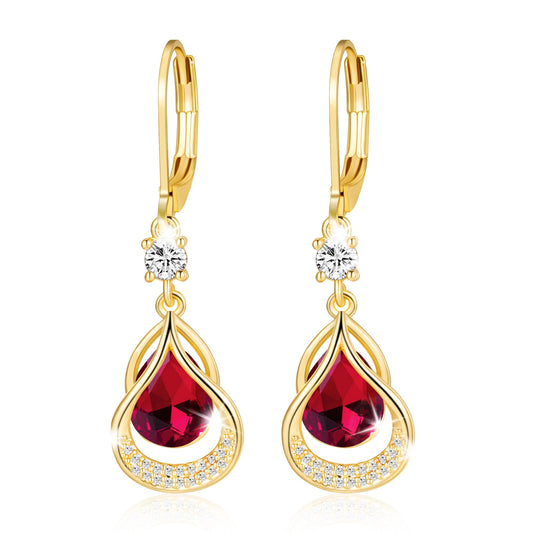 Dangle Trendy Leverback Birthstone Earrings 14K Gold Plated Teardrop Dangle Earrings Jewelry Christmas Birthday Gifts for Women (Gold July)