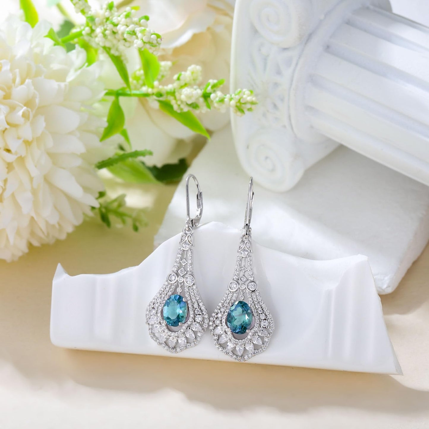 Lvoryance 1.5CT Genuine London Blue Topaz Earrings 925 Sterling Silver 6mm * 8mm Oval Cut December Birthstone Drop Earrings for Women