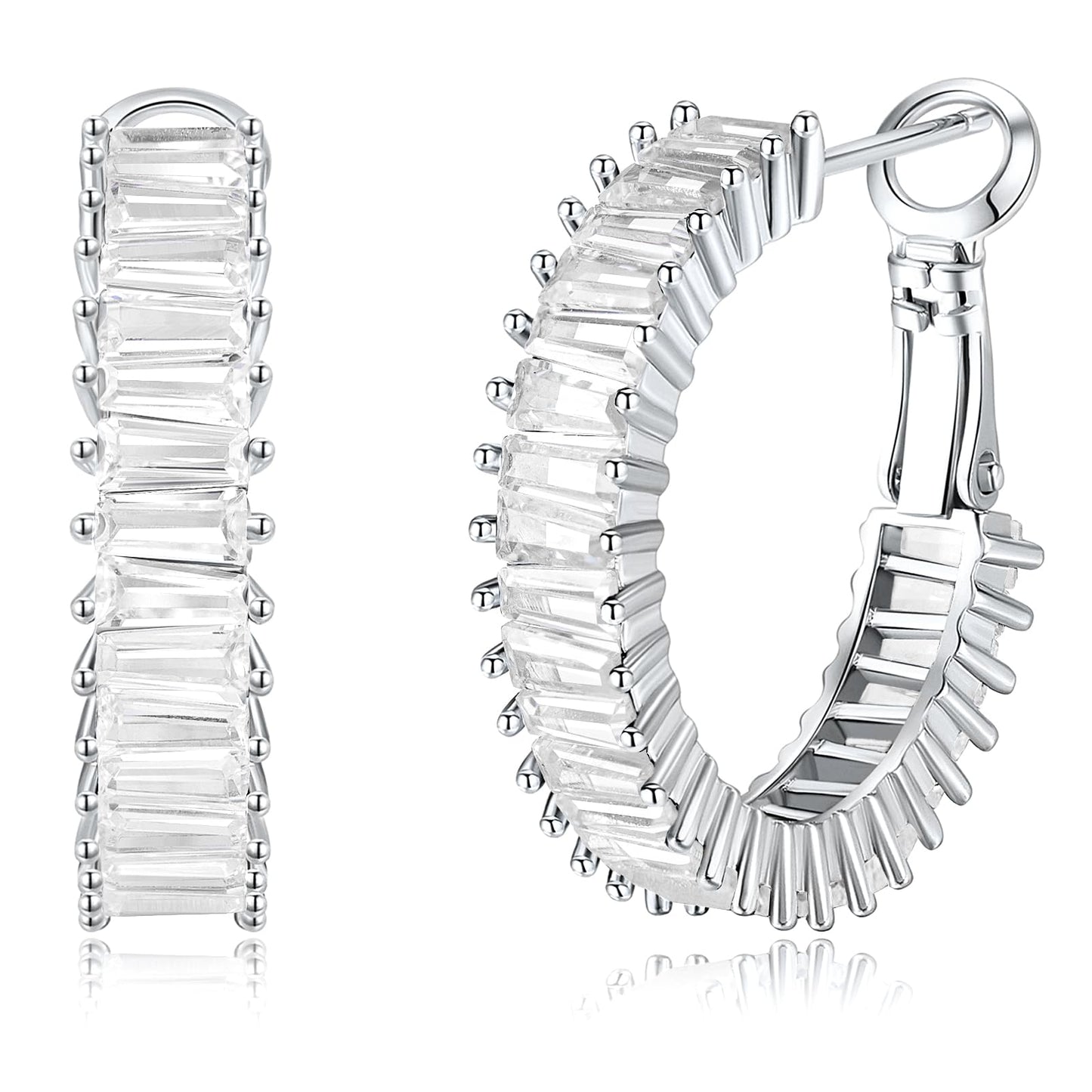 GLOQUAT CZ Silver Plated Hoop Earrings 925 Sterling Silver Post Hoops Cubic Zirconia Earrings for Women Vintage Hoop Fashion Round Circle Rhinestone Hoops Earring for Women 25mm