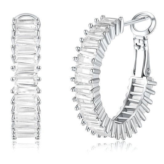 GLOQUAT CZ Silver Plated Hoop Earrings 925 Sterling Silver Post Hoops Cubic Zirconia Earrings for Women Vintage Hoop Fashion Round Circle Rhinestone Hoops Earring for Women 25mm