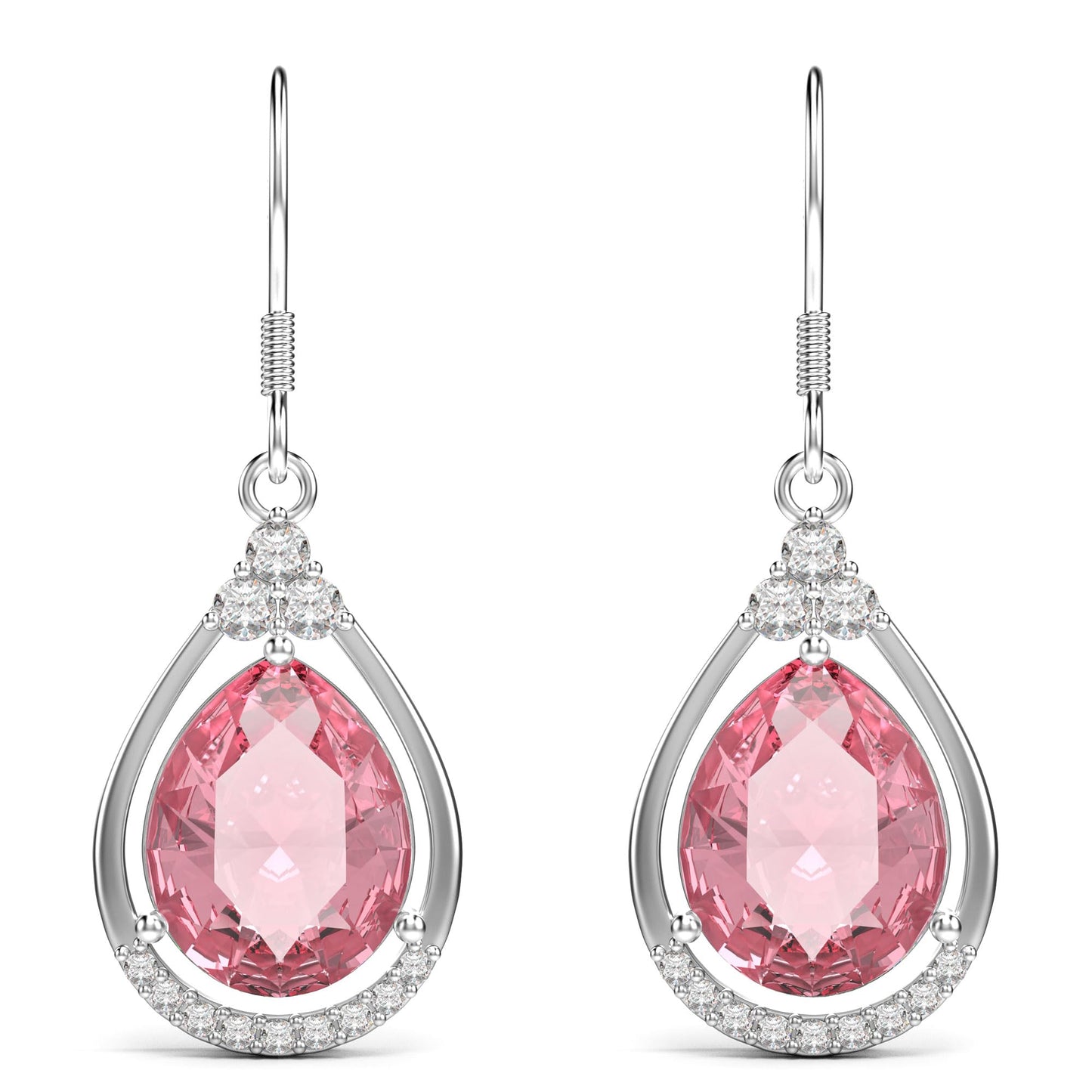 18K White Gold Plated Sterling Silver Teardrop Cubic Zirconia Drop Dangle Earrings for Women Pear Cut CZ Diamond Dangle Earrings Hypoallergenic Jewelry (Pink)