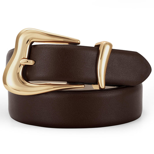 TRIWORKS Women's Belts for Jeans Pants Gold Buckle Fashion Waist Belts for Ladies Leather Belts