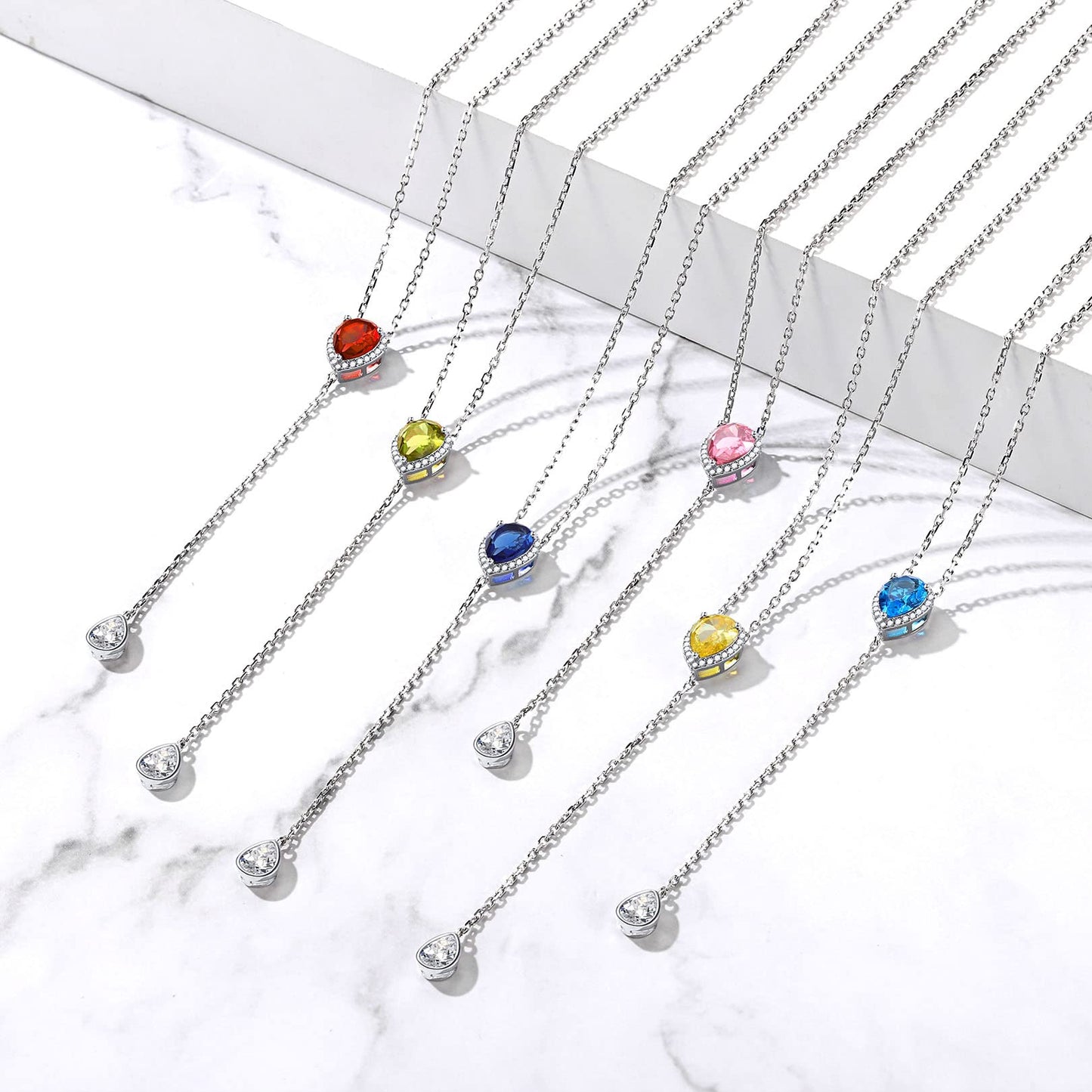 FOCALOOK 925 Sterling Silver Pear Birthstone Pendant Necklace for July Women Simulated Ruby Birthday Jewelry Adjustable