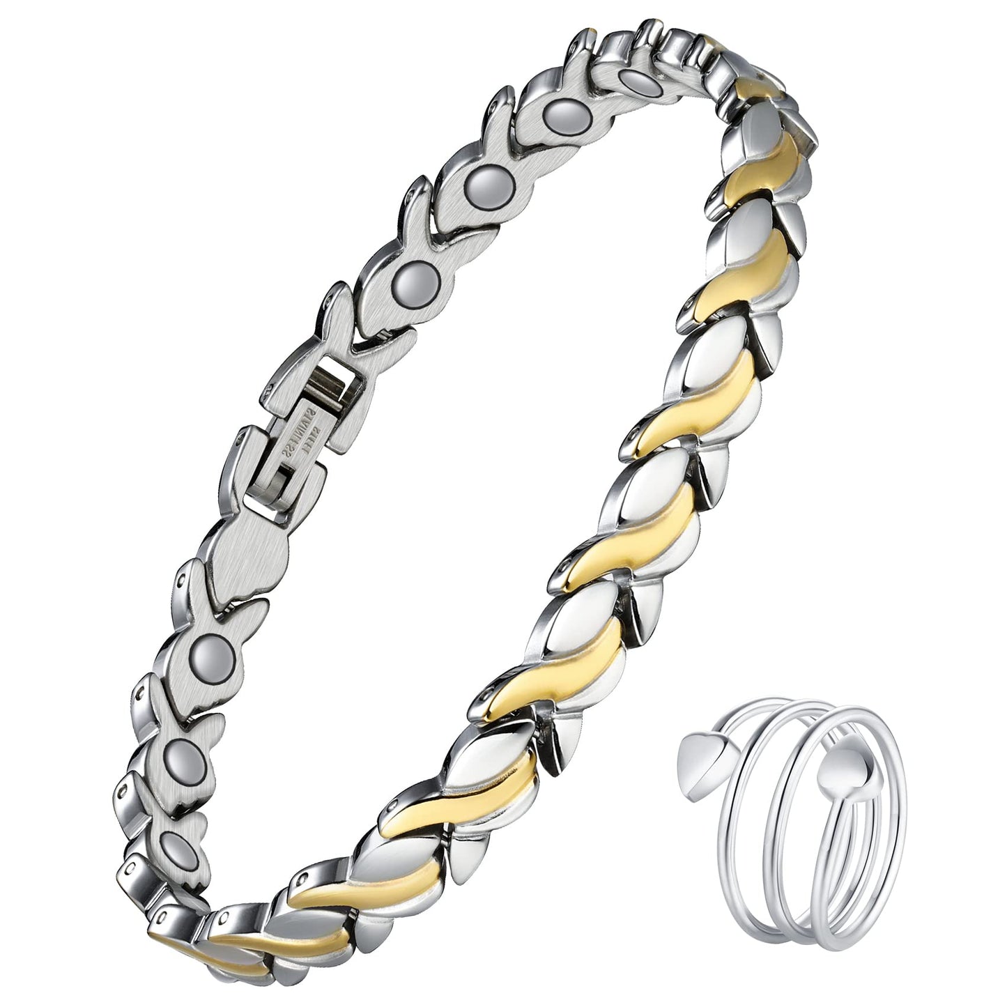 Jecanori Magnetic Bracelets for Women, Titanium Steel Wristband Brazaletes,Valentine's Day Gifts with Sizing Tool (Mermaid Series)