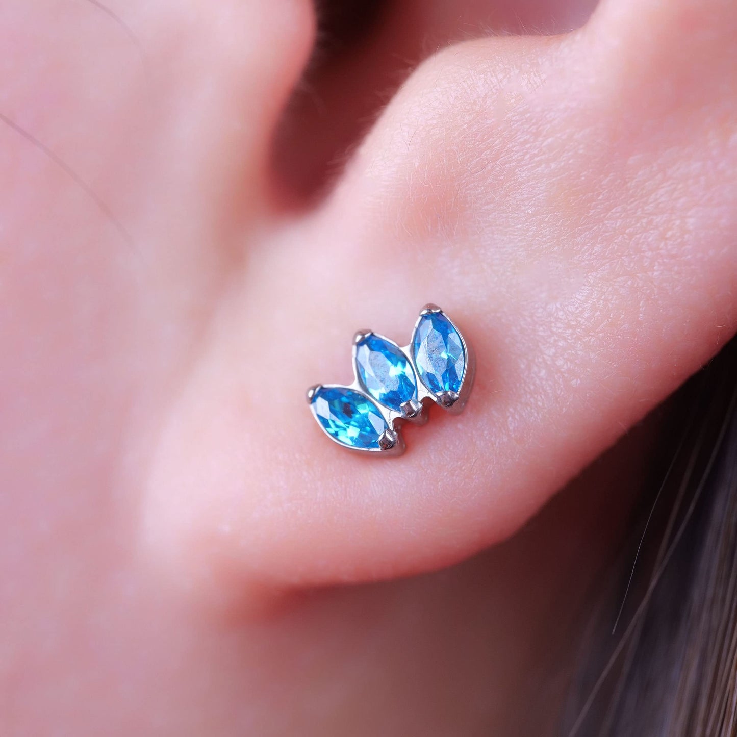 Limerencia Hypoallergenic G23 Pure Titanium Earrings | Crown Cubic Zirconia | F136 Implant Grade Piercing Studs| Suitable for Sensitive Ears Delicate Jewelry (Aquamarine)
