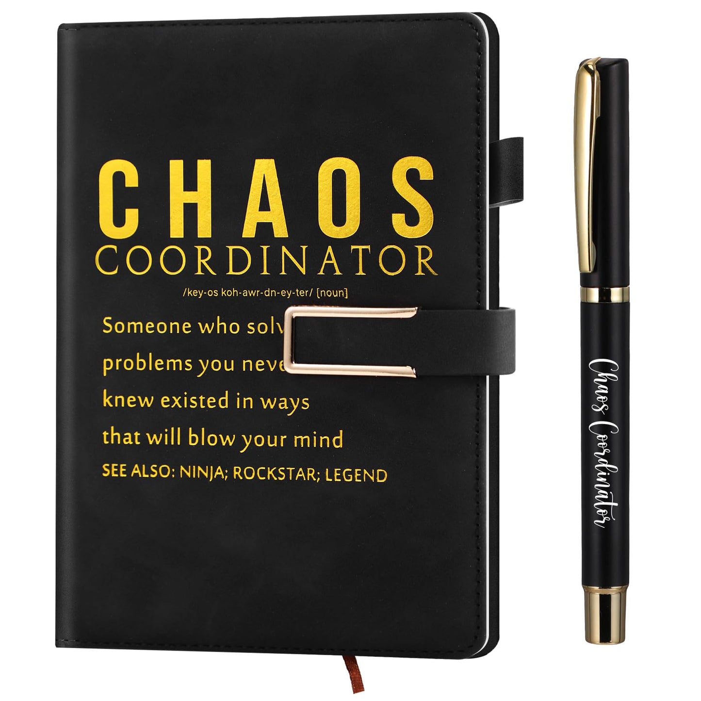 Jetec 2 Pcs Chaos Coordinator Gift Set A5 Leather Journal Notebook Ballpoint Pen Thank You Gift Male Teacher Gifts for Men Teacher Women Manager Employee Doctor(Black)