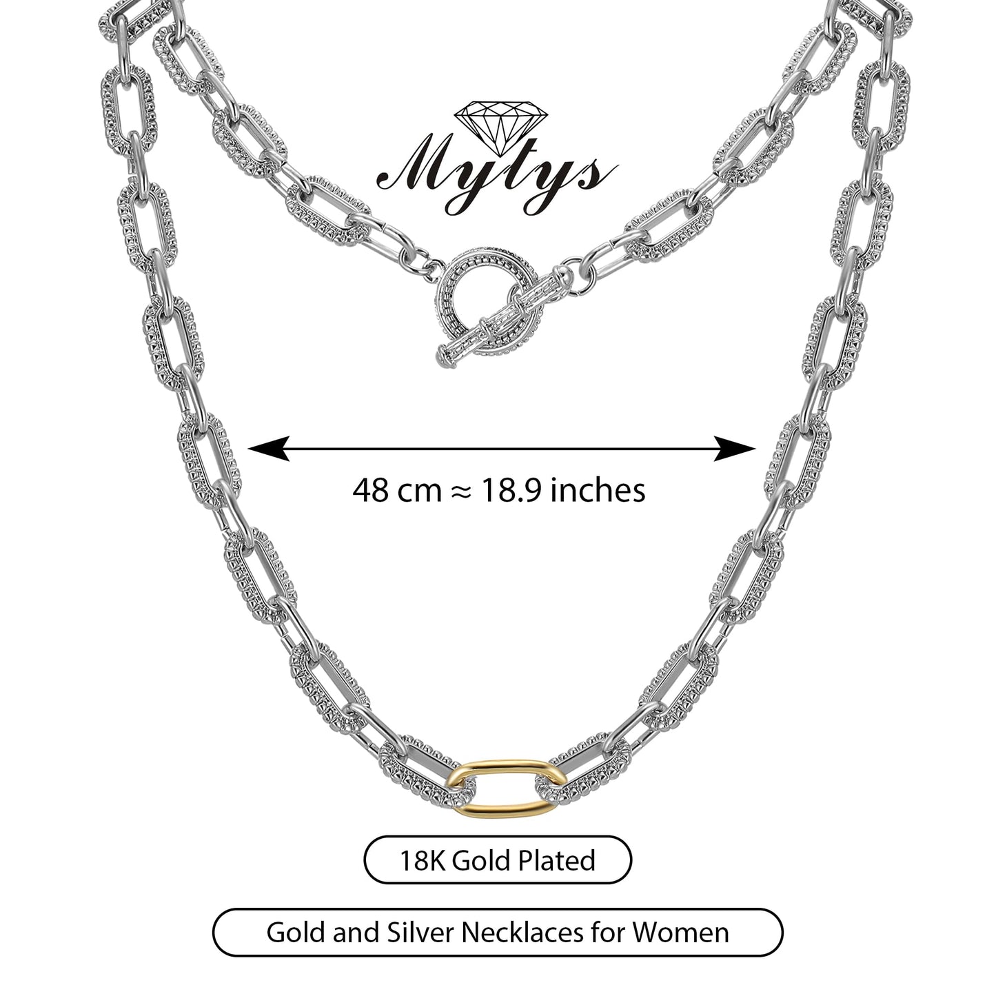 Mytys Women's Link Necklace 18k Gold Plated Double Twist Wire Gold and Silver 2 Tone Chain Necklaces Christmas New Year Jewelry (Gold & Silver 1)