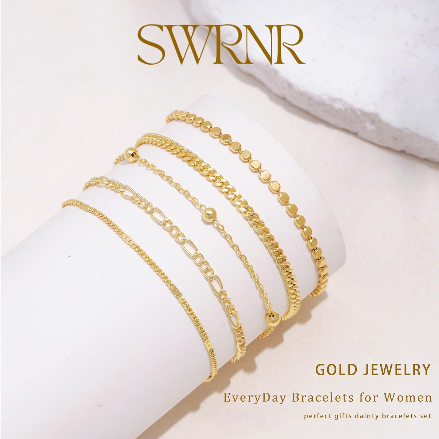 Gold Bracelets for Women, Dainty 14K Gold Plated Bracelet Stack for Women Trendy CZ Tennis Paperclip Cuban Chain Stackable Adjustable Waterproof Link Bracelet Jewelry Set Fashion Accessories Gifts